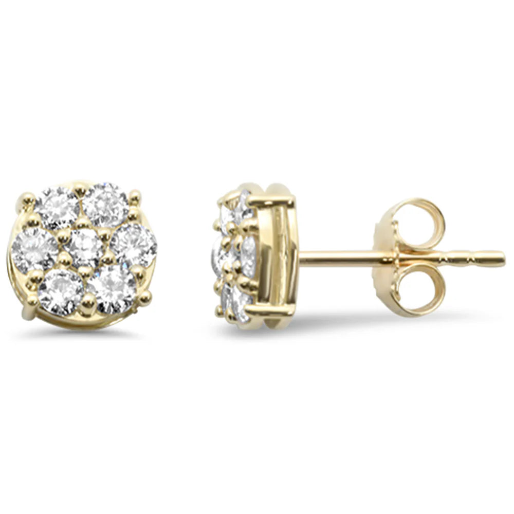 74ct G SI 14K Yellow Gold Diamond Round Flower Stud Earrings