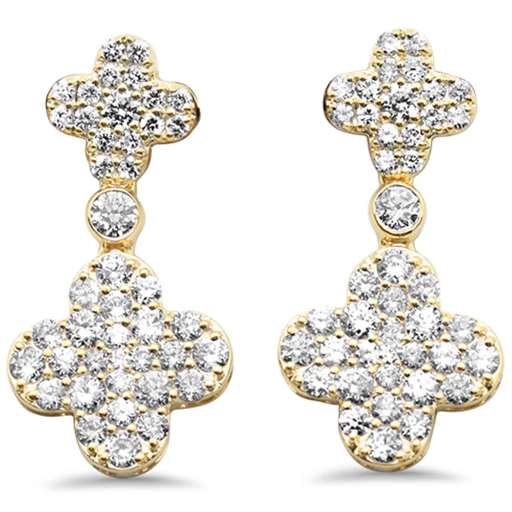Yellow Gold Diamond Clover Drop Earrings
