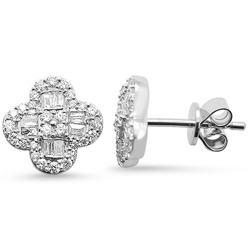 Gold Round & Baguette Diamond Clover Stud Earrings
