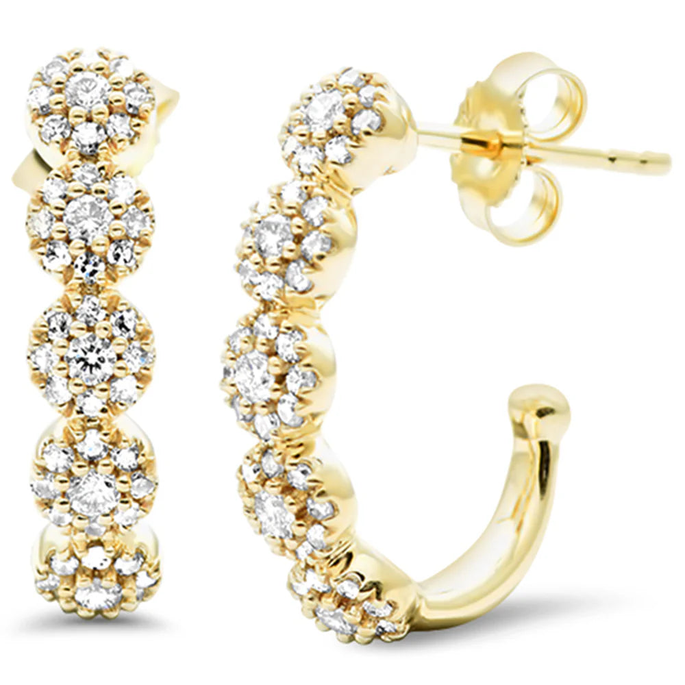 Yellow Gold Round Diamond J Hoop Earrings