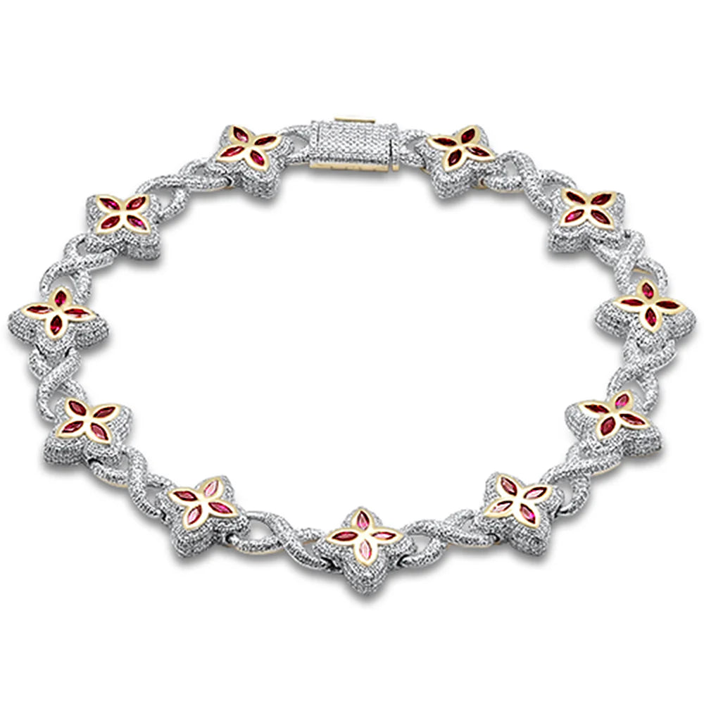 Yellow Gold Diamond & Ruby Gemstone Clover Infinity Bracelet
