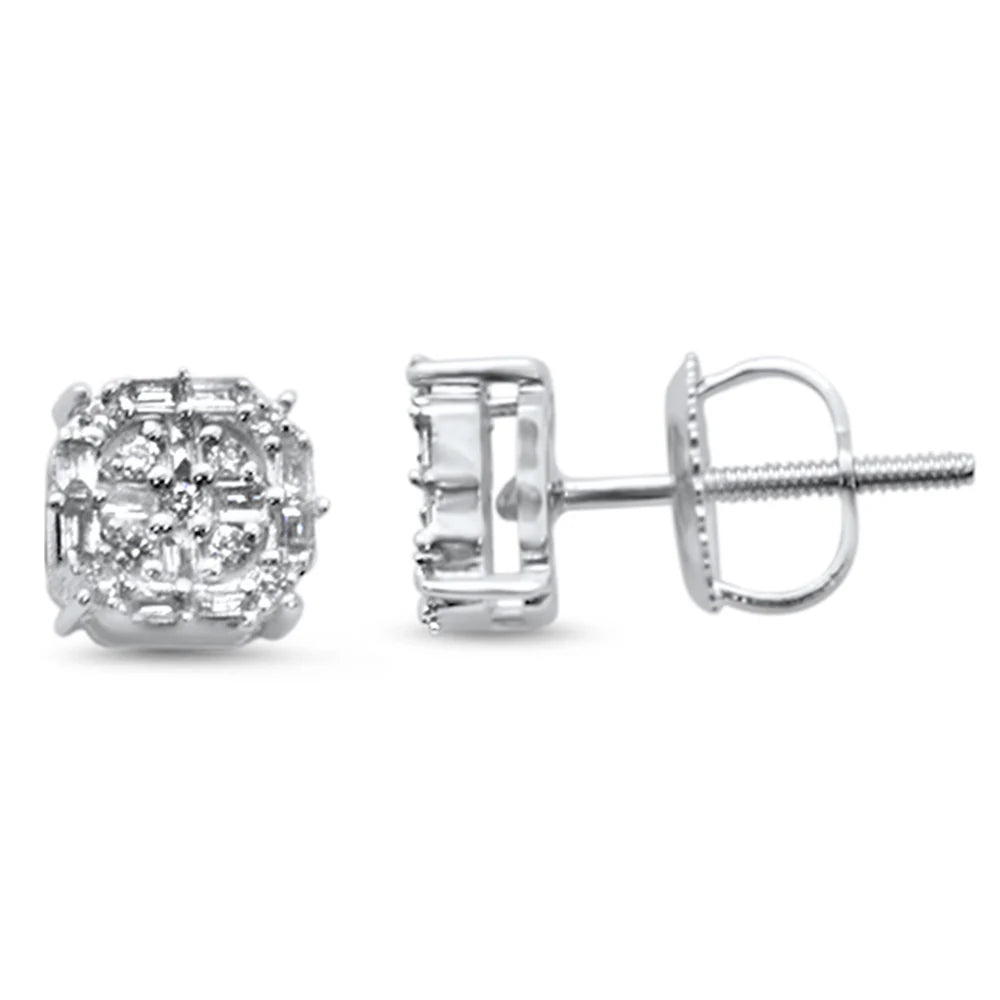 Diamond Square Shaped Earrings Screw Back