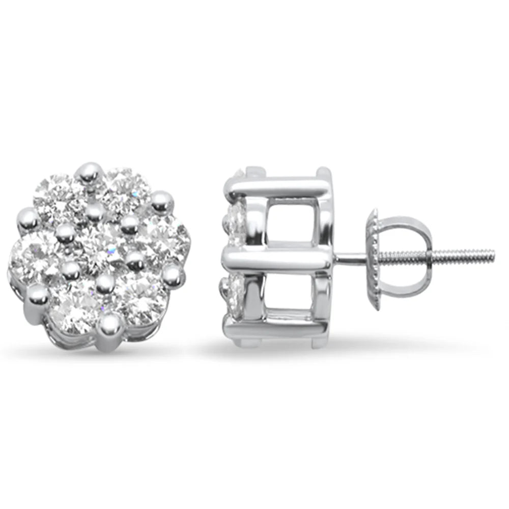 1.50ct 14K White Gold Diamond Flower Screw Back Earrings