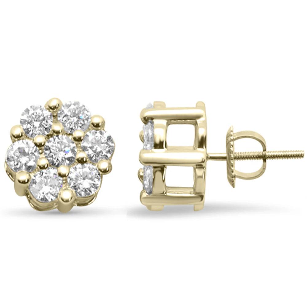 1.49ct 14K Yellow Gold Diamond Flower Screw Back Earrings