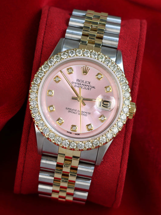 Rolex Datejust Diamond Bezel Watch 36mm Pink Dial