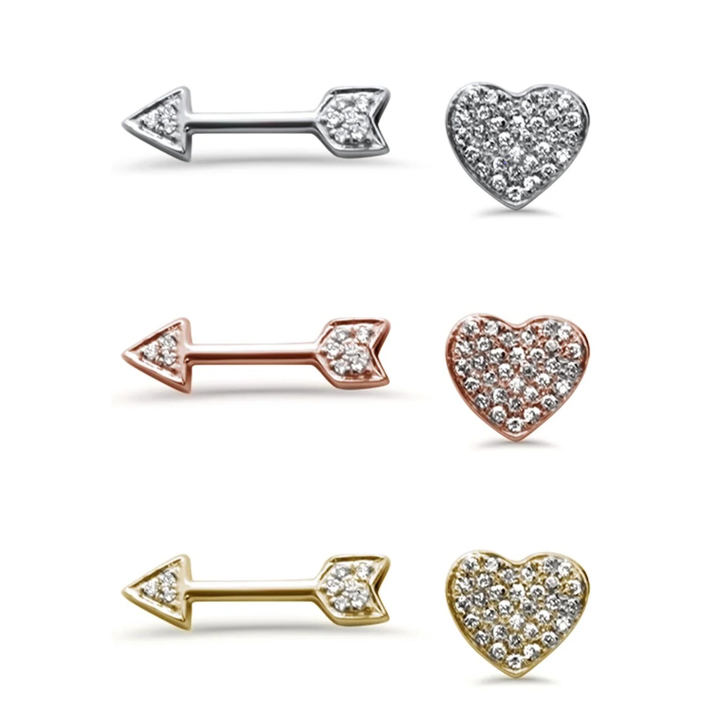 Gold Heart & Arrow Stud Diamond Earrings