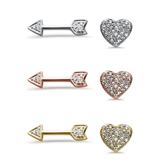 Gold Heart & Arrow Stud Diamond Earrings