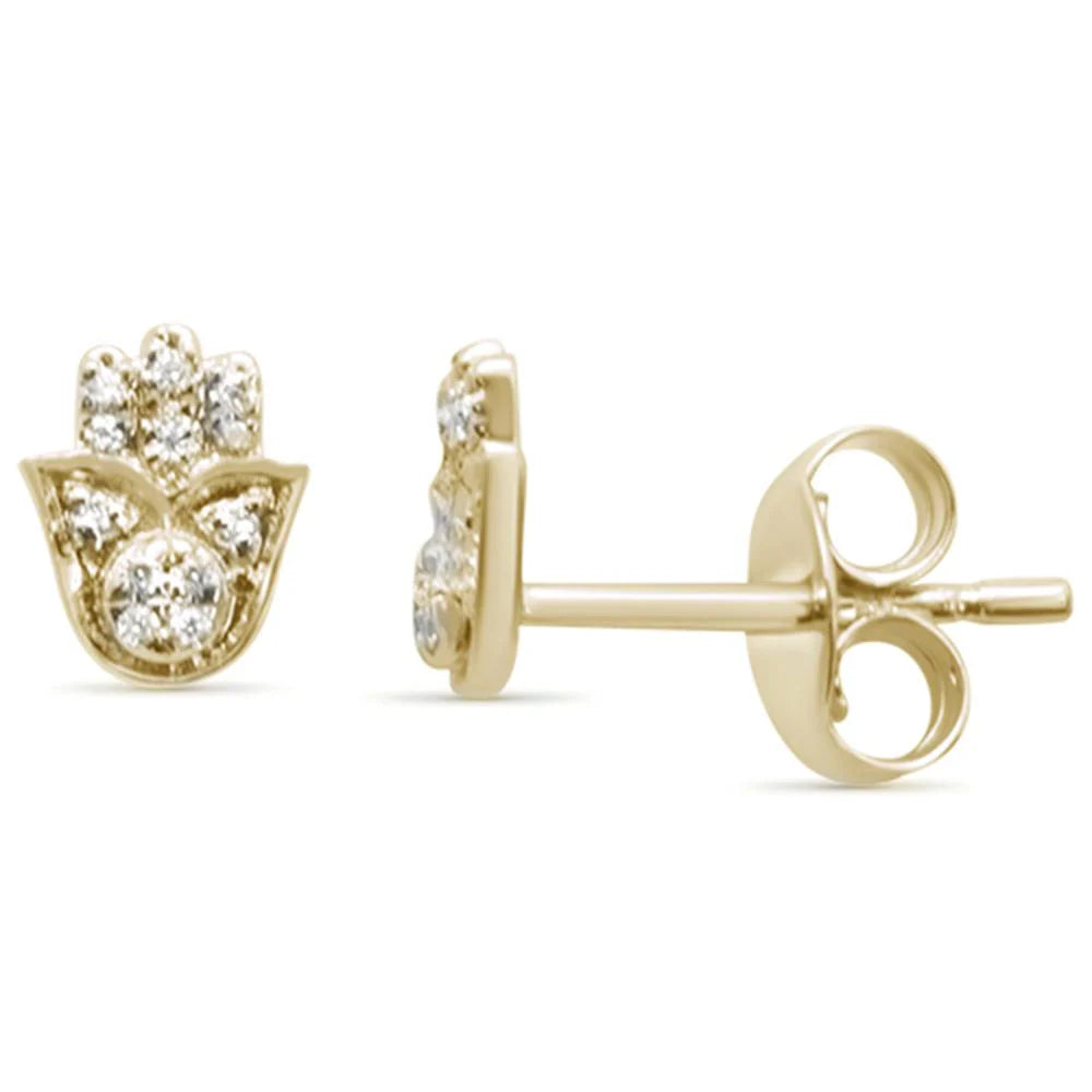 Gold Diamond Hand of Hamsa Stud Earrings
