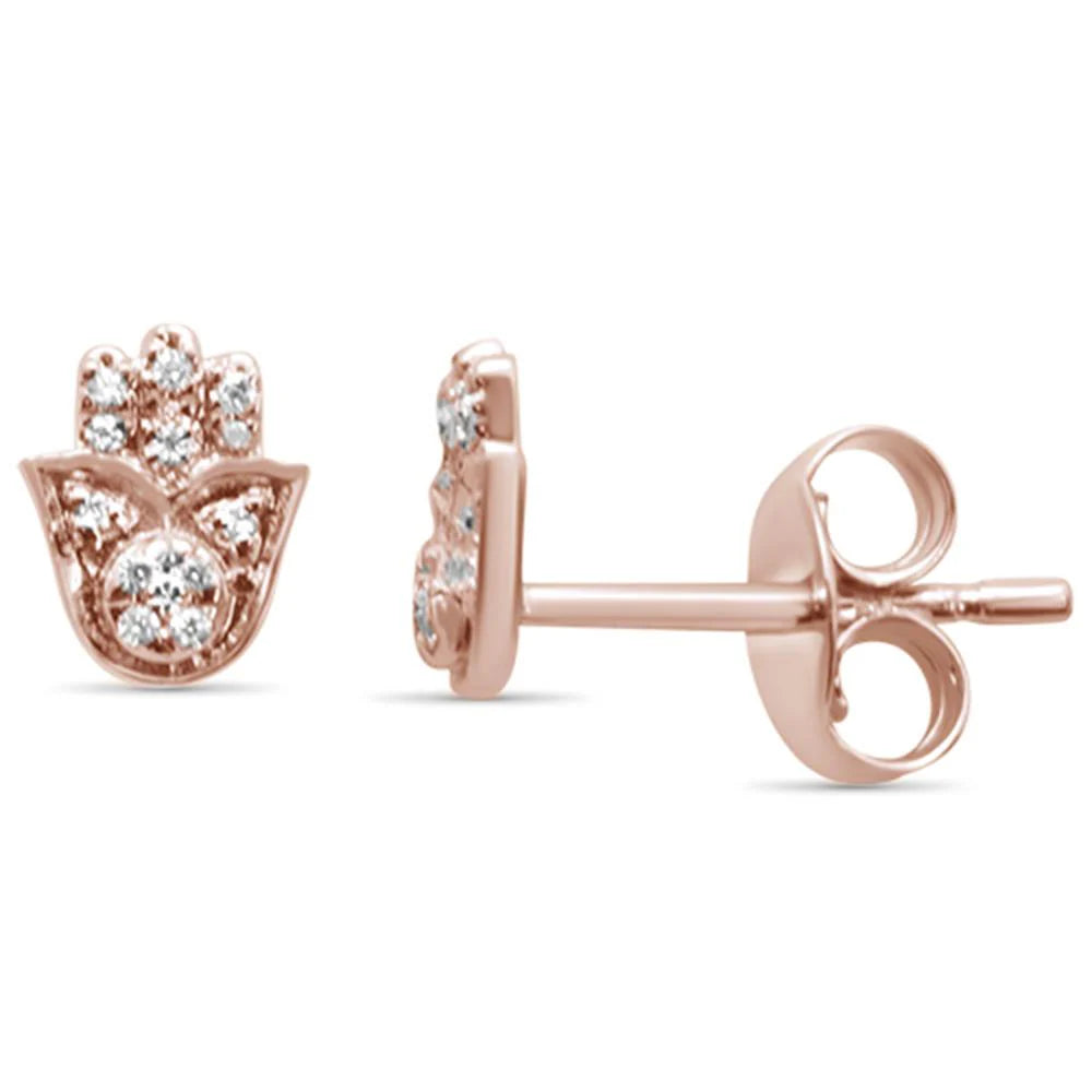Gold Diamond Hand of Hamsa Stud Earrings