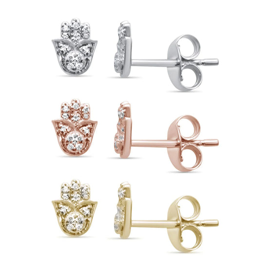 Gold Diamond Hand of Hamsa Stud Earrings