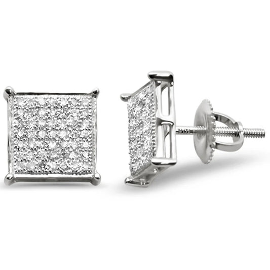 White Gold Diamond Square Micro Pave Stud Earrings