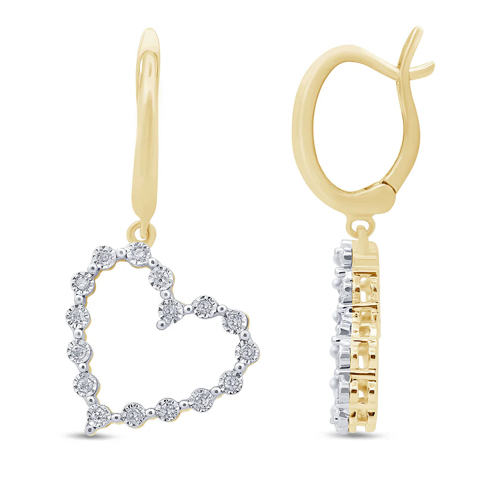 Diamond Heart Hoop Dangle Earrings
