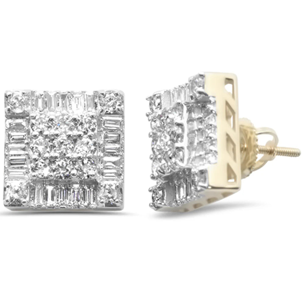 Square Shaped Round & Baguette Diamond Halo Earrings
