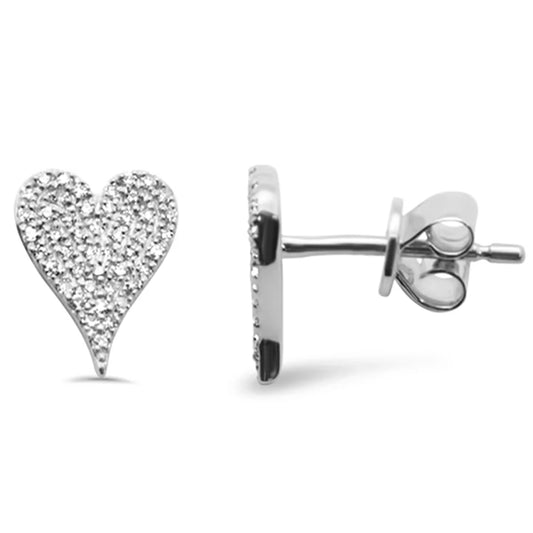 14K White Gold Diamond Heart Earrings