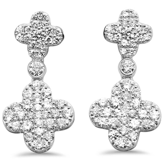 White Gold Diamond Clover Drop Earrings