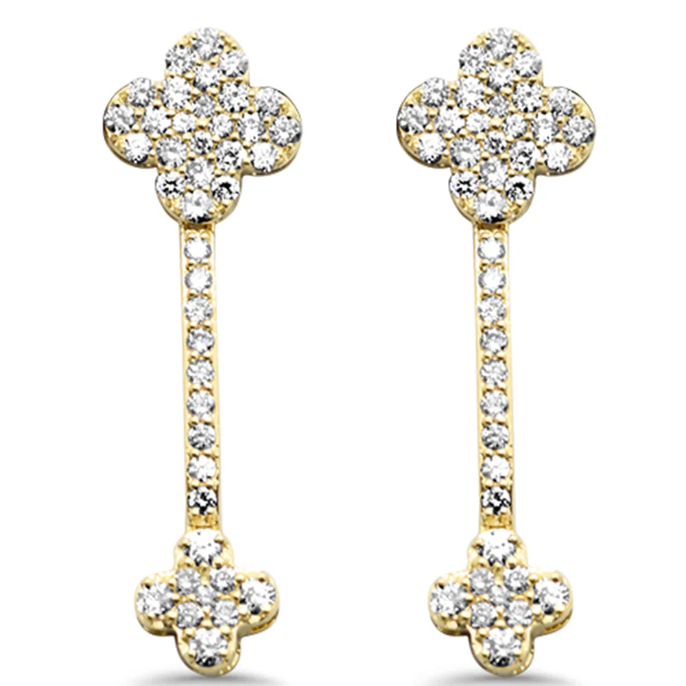 Diamond Clover Design Drop Earrings