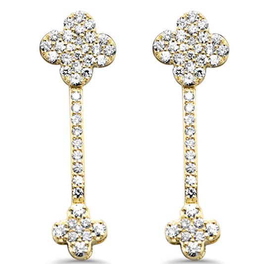 Diamond Clover Design Drop Earrings