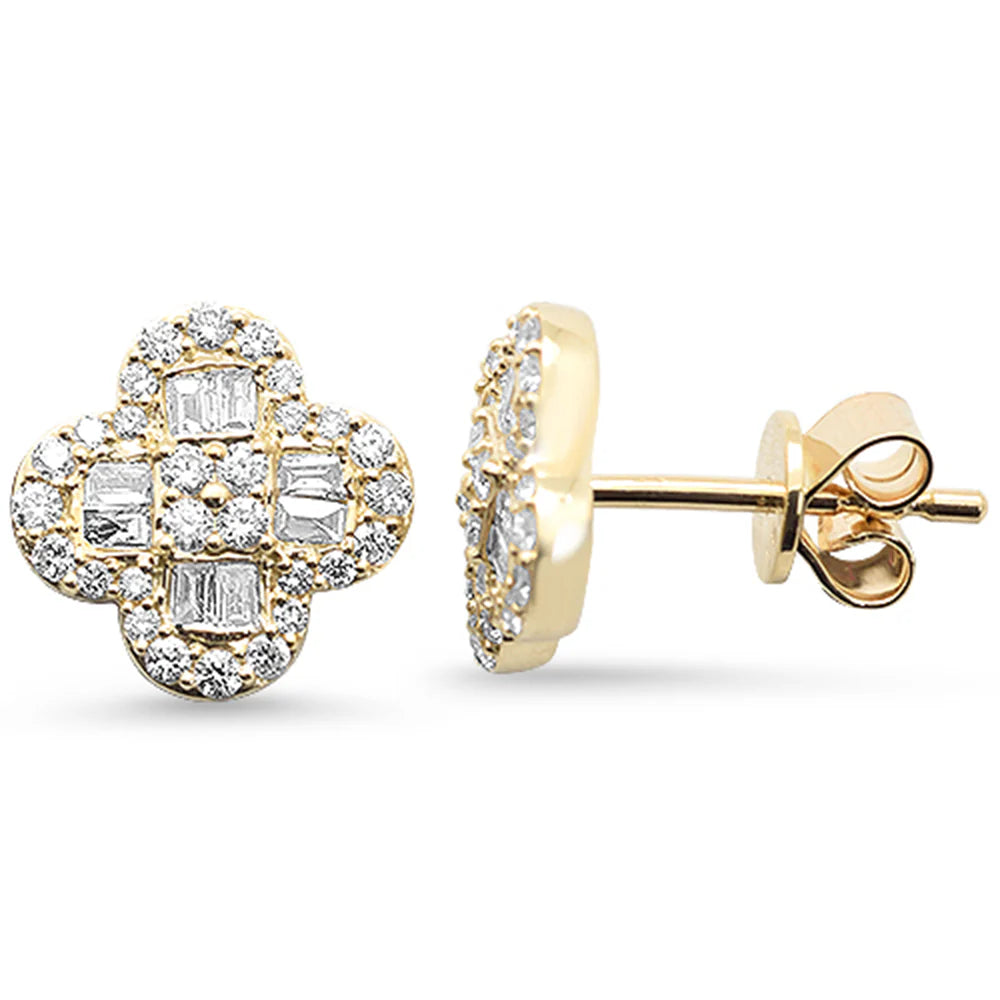 Gold Round & Baguette Diamond Clover Stud Earrings