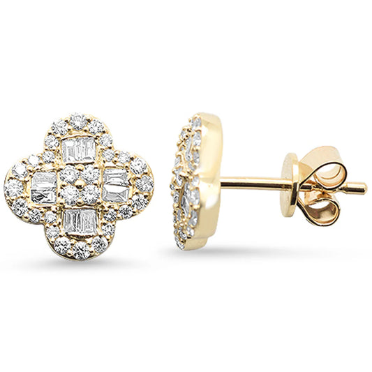 Gold Round & Baguette Diamond Clover Stud Earrings