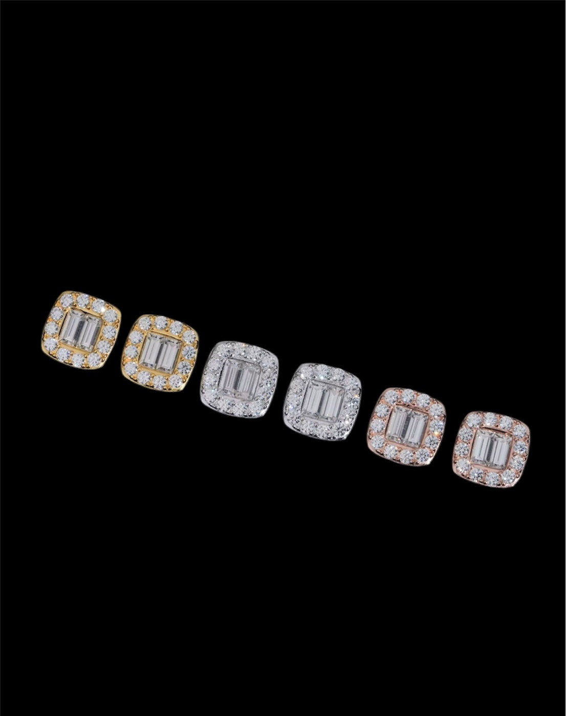 VVS BAGUETTE/ROUND DIAMOND SQUARE EARRINGS