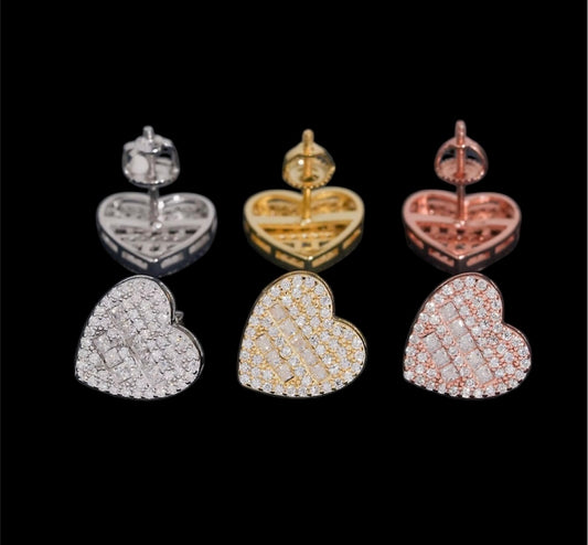 VVS HEART SHAPE EARRING WITH BAGUETTE/ROUND DIAMONDS