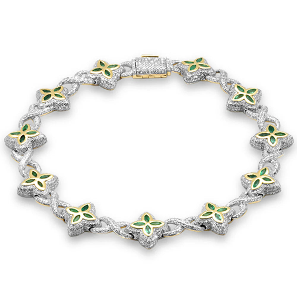 14k Diamond & Emerald Clover Infinity Bracelet