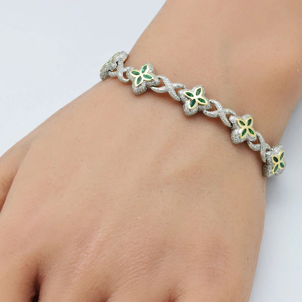 14k Diamond & Emerald Clover Infinity Bracelet