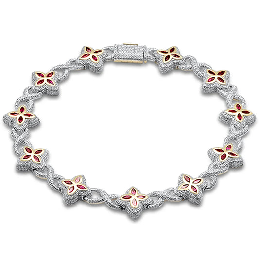 Yellow Gold Diamond & Ruby Gemstone Clover Infinity Bracelet