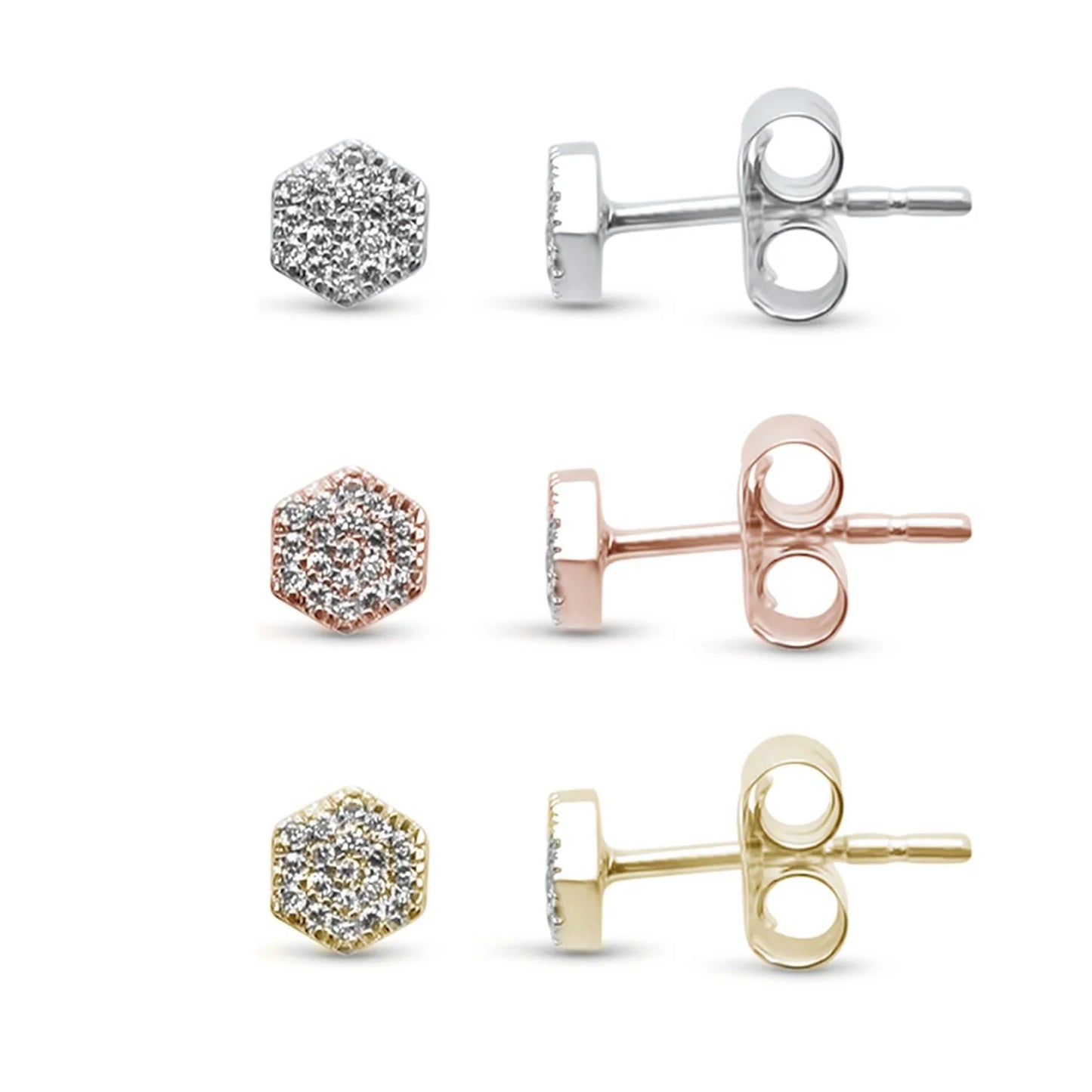 Gold Hexagon Diamond Stud Earrings