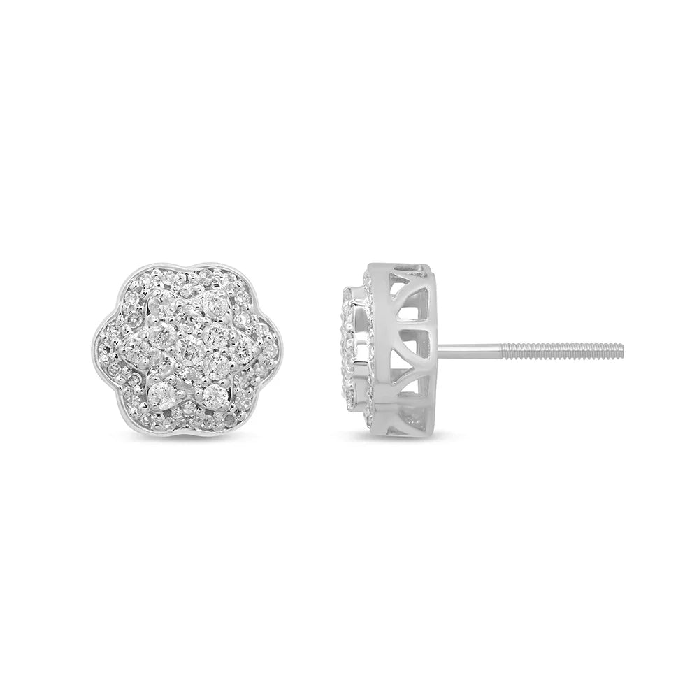 .50ct G SI 10K White Gold Diamond Flower Earrings