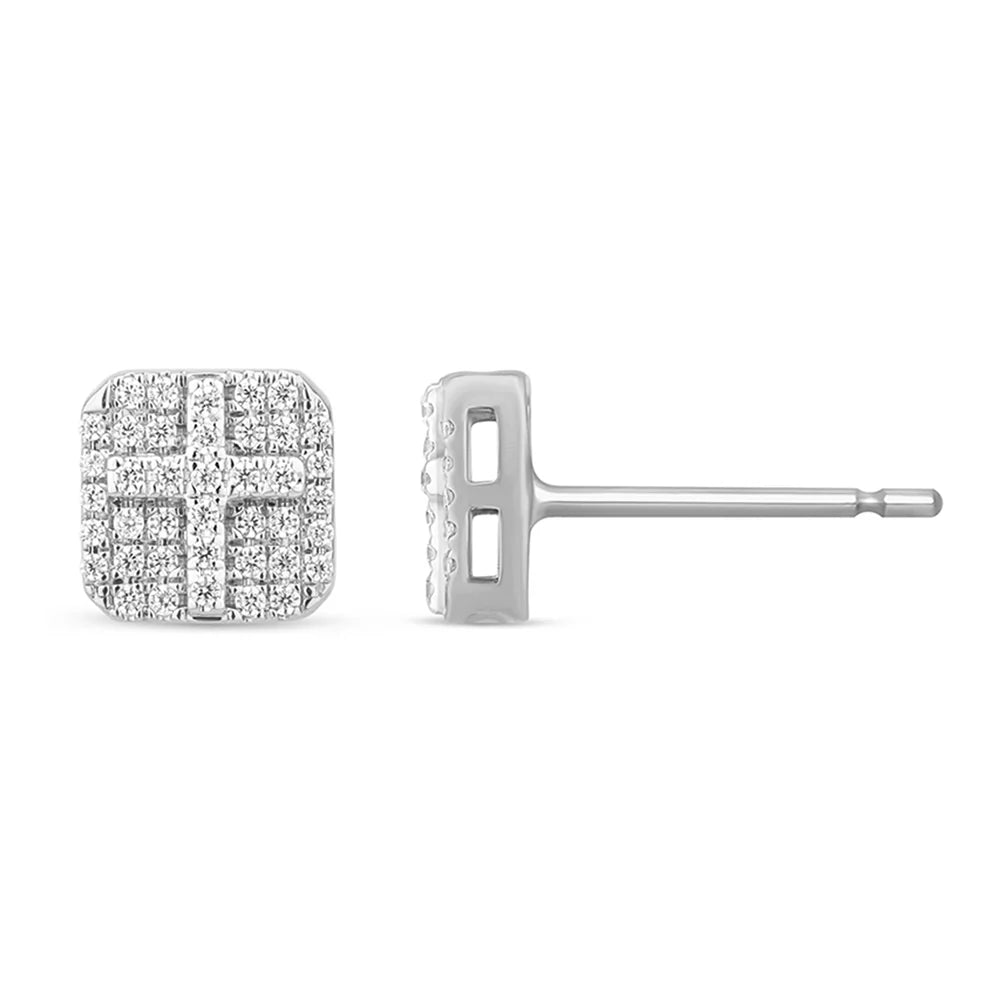 22ct G White Gold Diamond Cross Earrings