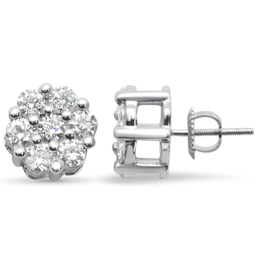 1.50ct 14K White Gold Diamond Flower Screw Back Earrings
