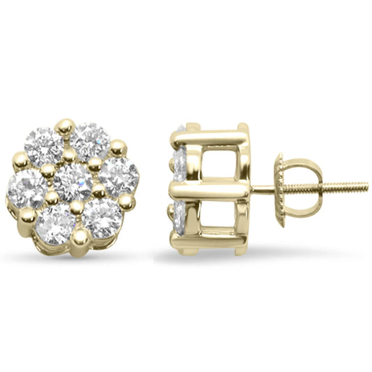 1.49ct 14K Yellow Gold Diamond Flower Screw Back Earrings