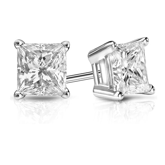 1.42ct G SI 14K White Gold Princess Cut Diamond Stud Earrings